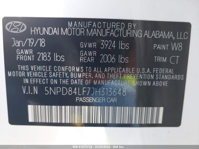5NPD84LF7JH313648 Hyundai Elantra Value Edition