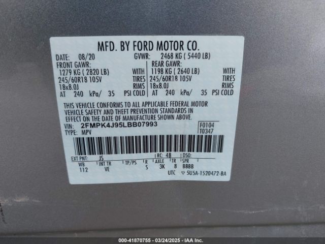 2FMPK4J95LBB07993 Ford EDGE SEL