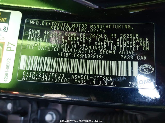 Toyota CAMRY SE 2015 4T1BF1FK8FU928187 Image 9