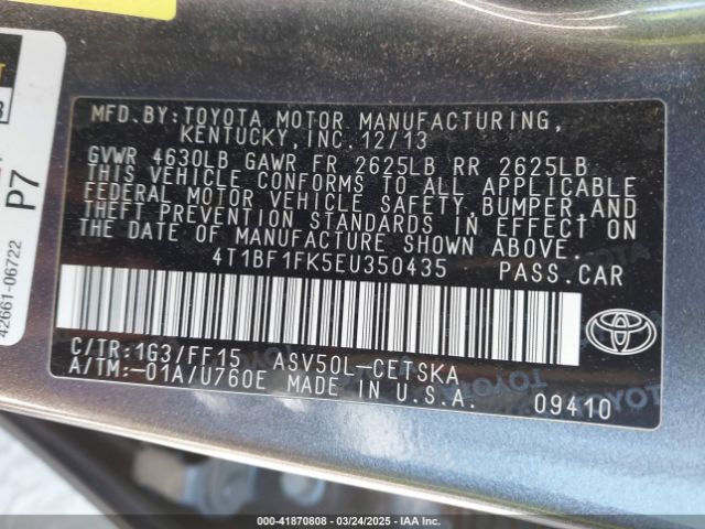 4T1BF1FK5EU350435 Toyota CAMRY SE