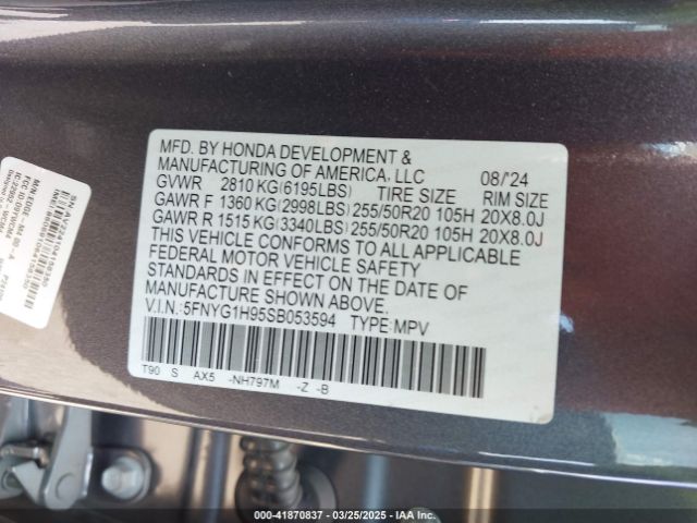 5FNYG1H95SB053594 Honda Pilot Black Edition