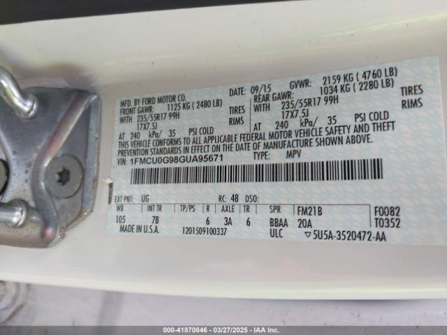 1FMCU0G98GUA95671 Ford ESCAPE SE