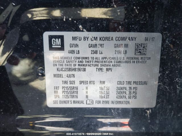 KL4CJ2SB5HB196130 Buick Encore Sport Touring