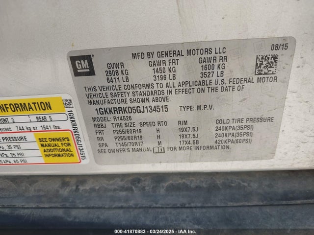 1GKKRRKD5GJ134515 GMC Acadia Slt-1