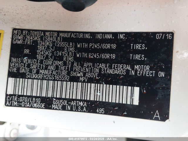 5TDKKRFH2GS165592 Toyota Highlander Xle V6