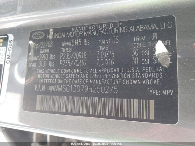 2009 HYUNDAI SANTA FE 5NMSG13D79H250275 Photo 8