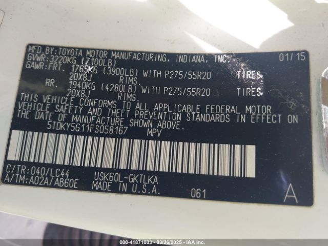 5TDKY5G11FS058167 Toyota Sequoia Limited 5.7l V8