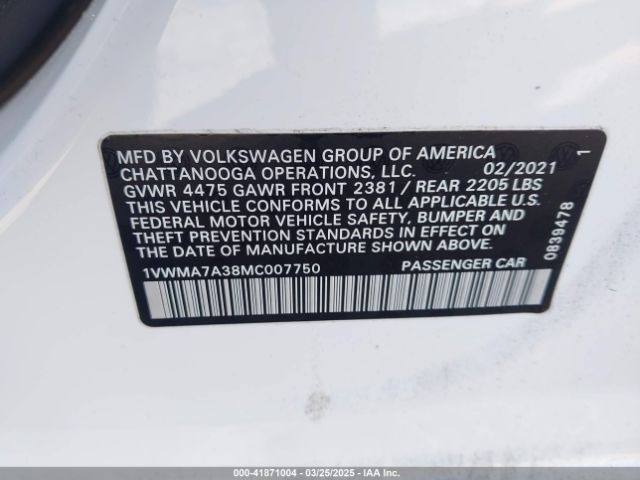 1VWMA7A38MC007750 Volkswagen 2021