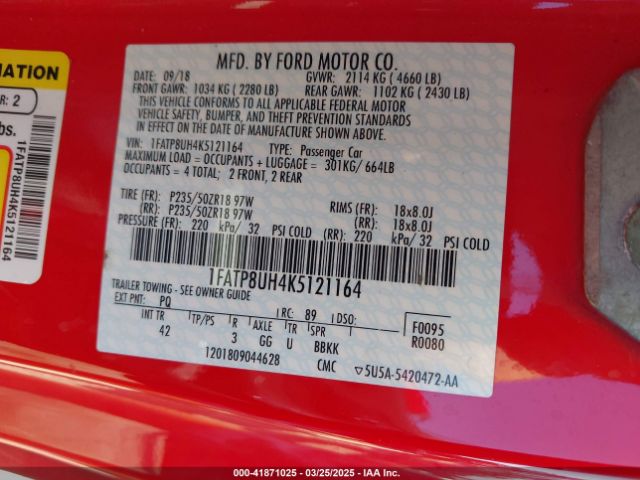 1FATP8UH4K5121164 Ford Mustang Ecoboost Premium