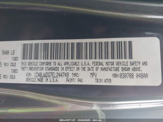 1C4BJWDG7EL244749 Jeep Wrangler Unlimited Sport