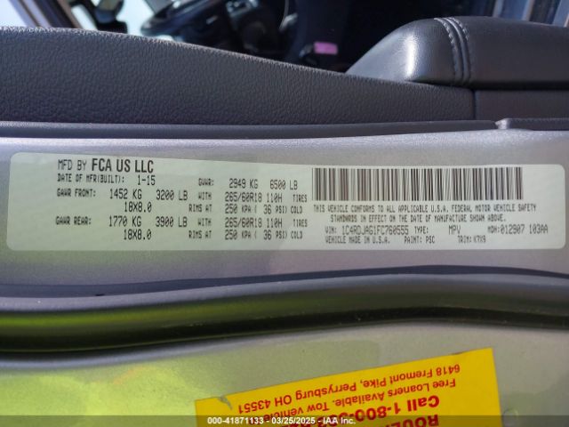 1C4RDJAG1FC760555 Dodge Durango Sxt