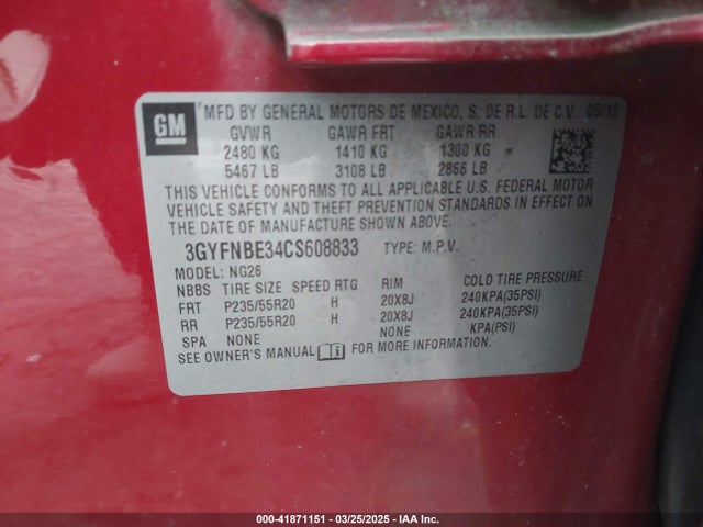 2012 CADILLAC SRX 3GYFNBE34CS608833 Photo 8