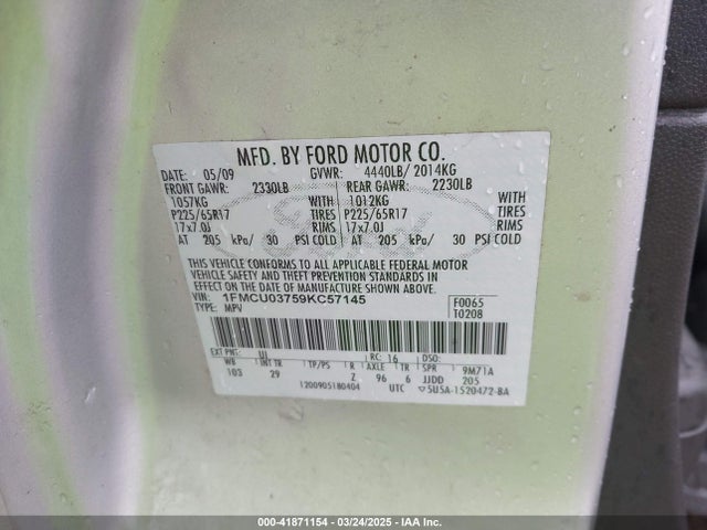 Продаж на аукціоні авто 2009 Ford Escape Xlt, vin: 1FMCU03759KC57145, номер лоту: 41871154