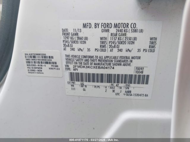 2FMDK3KCXEBA04174 Ford Edge Limited