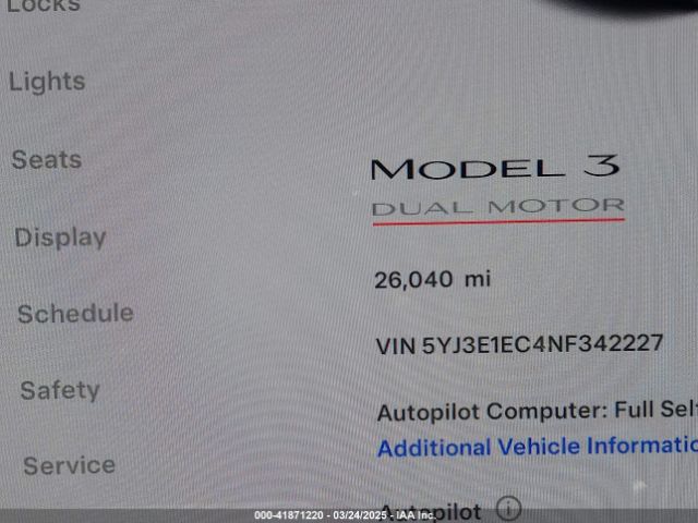 5YJ3E1EC4NF342227 Tesla Model 3 Performance Dual Motor All-wheel Drive