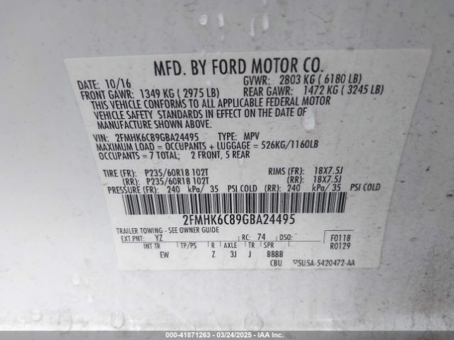2FMHK6C89GBA24495 Ford FLEX SEL