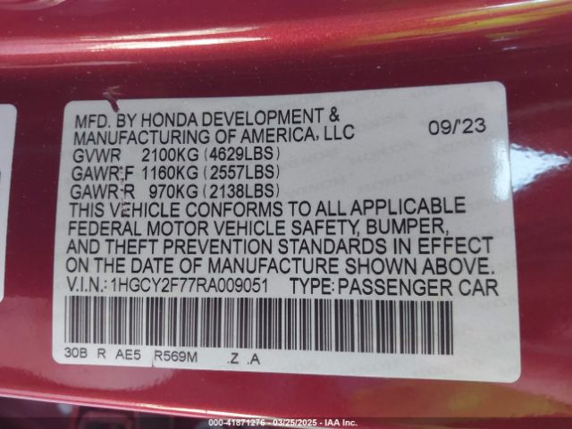 1HGCY2F77RA009051 Honda Accord Hybrid Sport-l