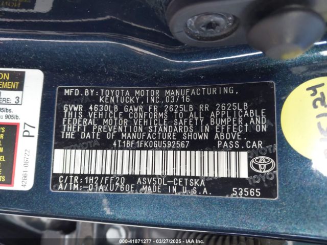 4T1BF1FK0GU592567 Toyota Camry Le/se/xle/xse