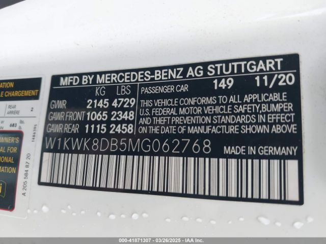 W1KWK8DB5MG062768 Mercedes-Benz C 300 Cabriolet