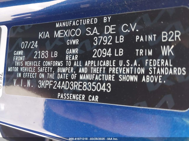 3KPF24AD3RE835043 KIA Forte Lxs