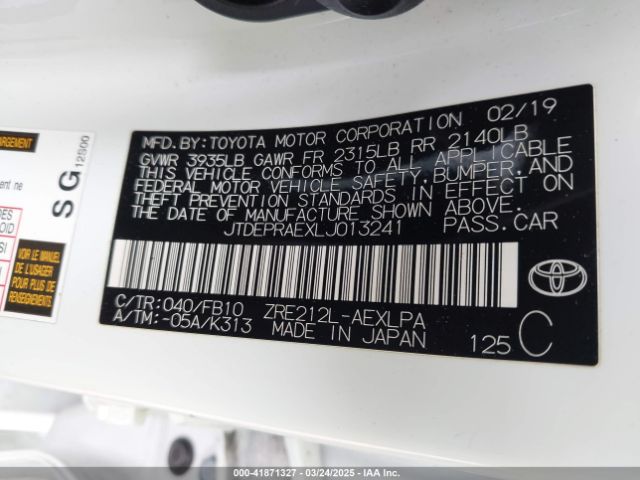 JTDEPRAEXLJ013241 Toyota COROLLA LE