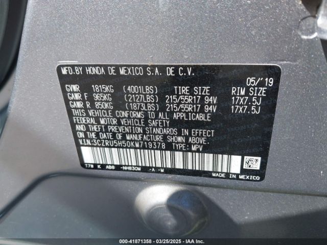 3CZRU5H50KM719378 Honda HR-V EX