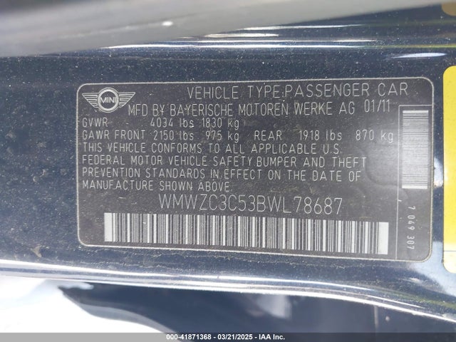 2011 MINI COOPER S COUNTRYMAN WMWZC3C53BWL78687 Photo 8