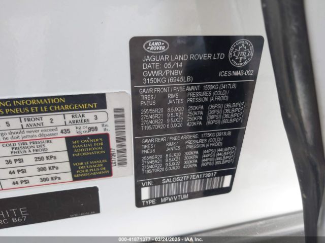 2014 LAND ROVER RANGE ROVER SALGS2TF7EA173917 Photo 8