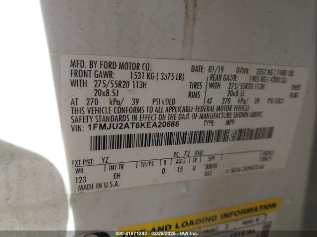 1FMJU2AT6KEA20686 Ford Expedition Limited