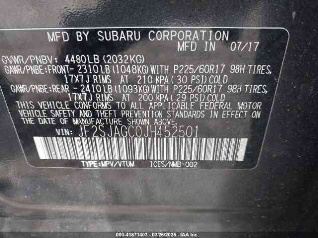 JF2SJAGC0JH452501 Subaru Forester 2.5i Premium