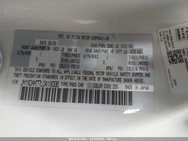 JM1NDAM77L0418096 Mazda pe