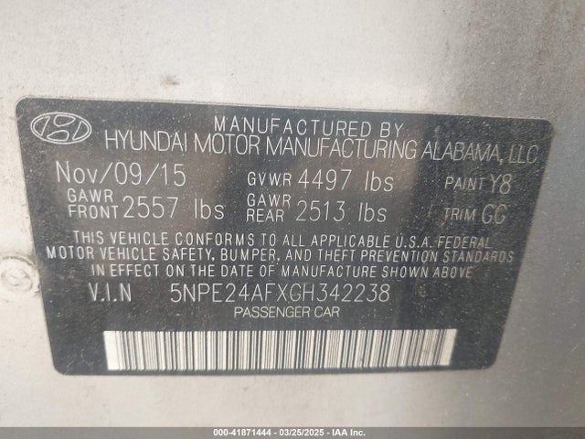 5NPE24AFXGH342238 Hyundai SONATA SE