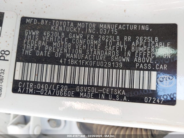 4T1BK1FK0FU029139 Toyota Camry Xse V6