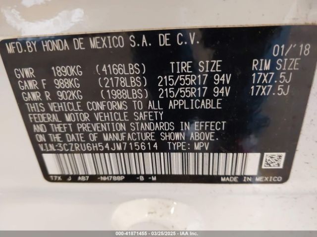 3CZRU6H54JM715614 Honda HR-V EX