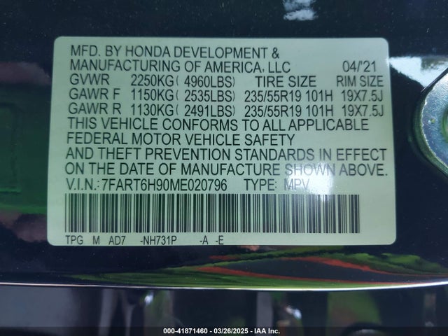 7FART6H90ME020796 Honda Cr-v Hybrid Touring