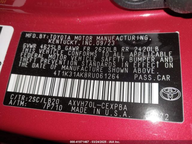 4T1K31AK8RU061264 Toyota Camry Hybrid Xse