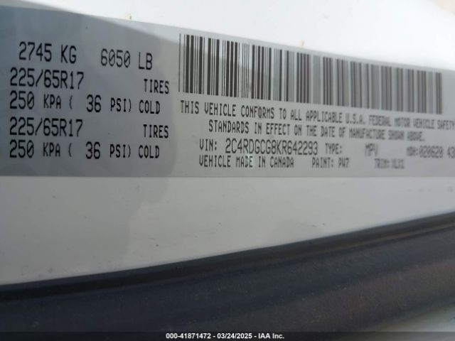 2C4RDGCG8KR642293 Dodge Grand Caravan Sxt