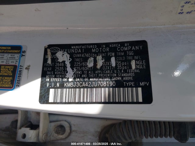 KM8J3CA42JU708190 Hyundai TUCSON SEL