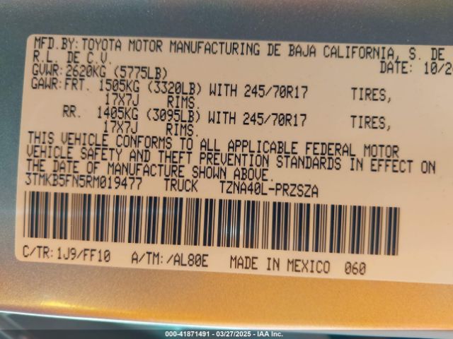 3TMKB5FN5RM019477 Toyota Tacoma Sr5 2wd