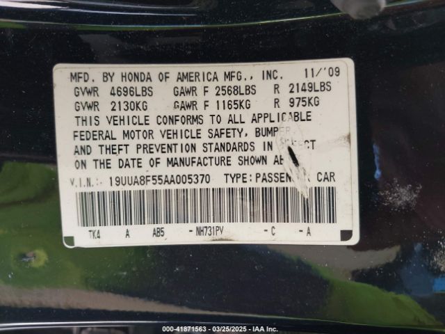 2010 ACURA TL 19UUA8F55AA005370 Photo 8