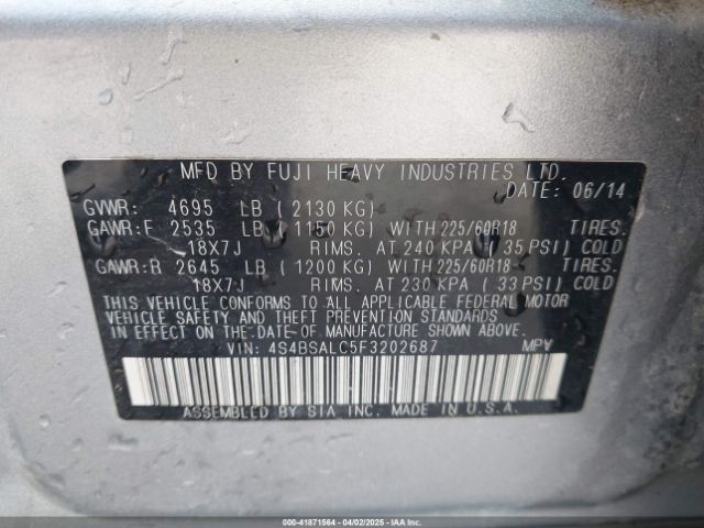 2015 SUBARU OUTBACK 4S4BSALC5F3202687 Photo 8