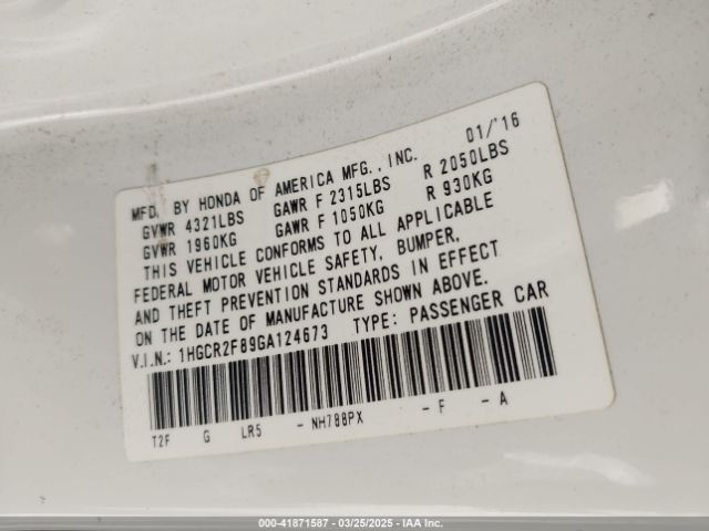 1HGCR2F89GA124673 Honda Accord Ex-l