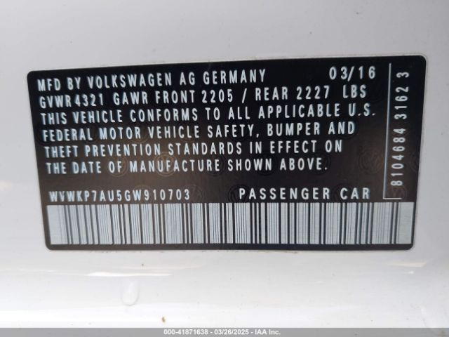 WVWKP7AU5GW910703 Volkswagen E-golf Se