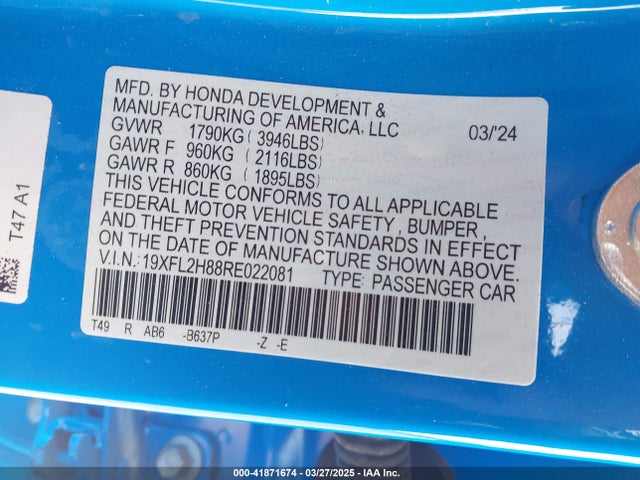 19XFL2H88RE022081 Honda Civic Sport