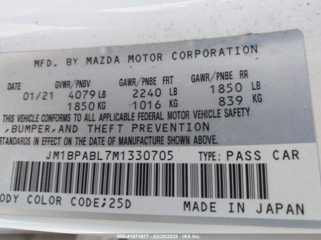 JM1BPABL7M1330705 Mazda MAZDA3