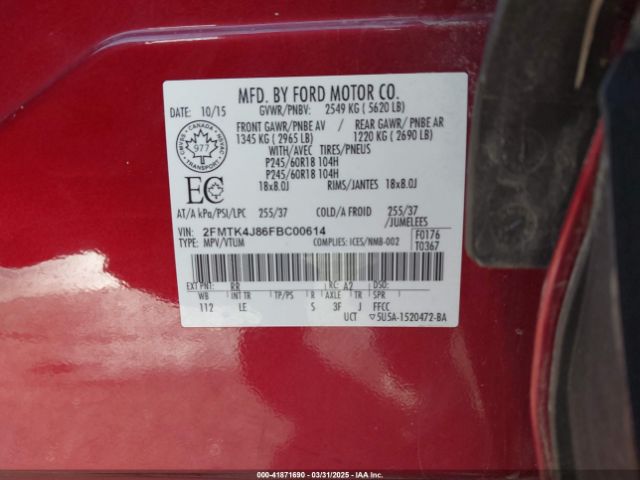 2FMTK4J86FBC00614 Ford EDGE SEL