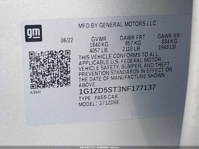 1G1ZD5ST3NF177137 Chevrolet Malibu Fwd Lt