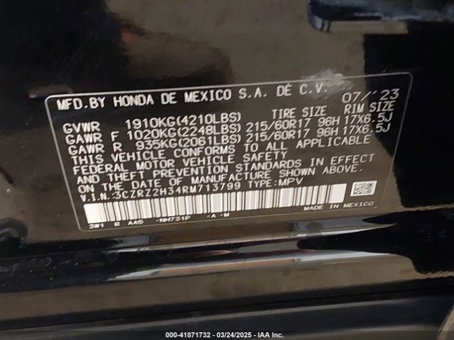 3CZRZ2H34RM713799 Honda Hr-v Awd Lx