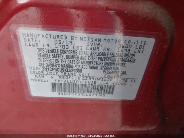 3N1CP5CU9KL529380 Nissan KICKS SR