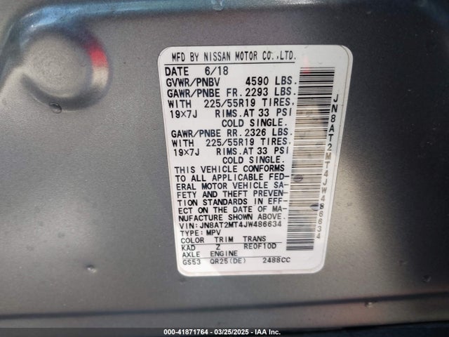 JN8AT2MT4JW486634 Nissan Rogue Sl